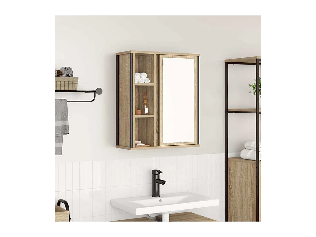 Meuble murale de salle de bain miroir chêne sonoma 50x21x60 cm