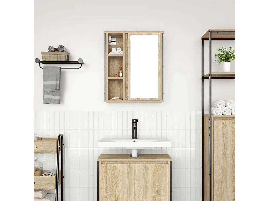 Meuble murale de salle de bain miroir chêne sonoma 50x21x60 cm