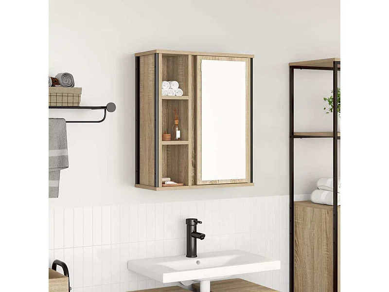 Meuble murale de salle de bain miroir chêne sonoma 50x21x60 cm