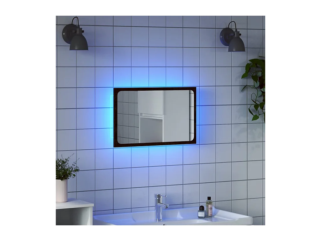Miroir de salle de bain à LED chêne marron bois d'ingénierie