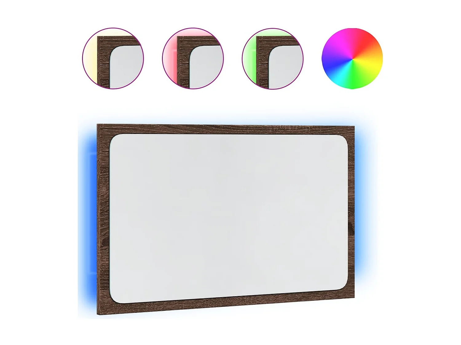 Specchio da bagno a LED in legno ingegnerizzato di rovere marrone