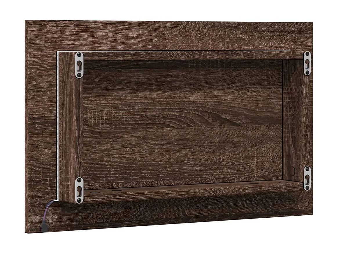 Specchio da bagno a LED in legno ingegnerizzato di rovere marrone