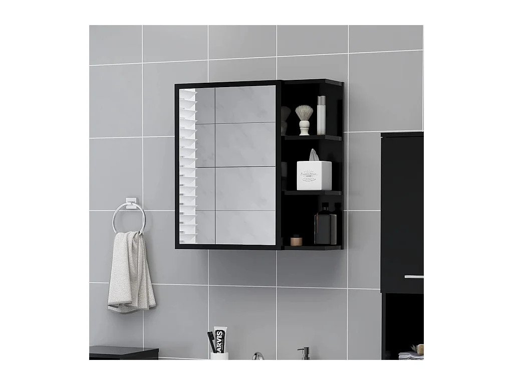 Armoire à miroir de salle de bain Noir Bois d’ingénierie