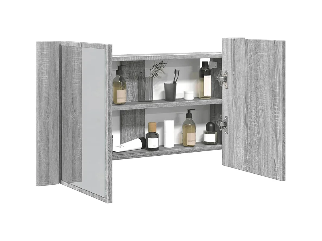 Mobiletto da bagno con specchio LED Sonoma Grey 80x12x45 cm