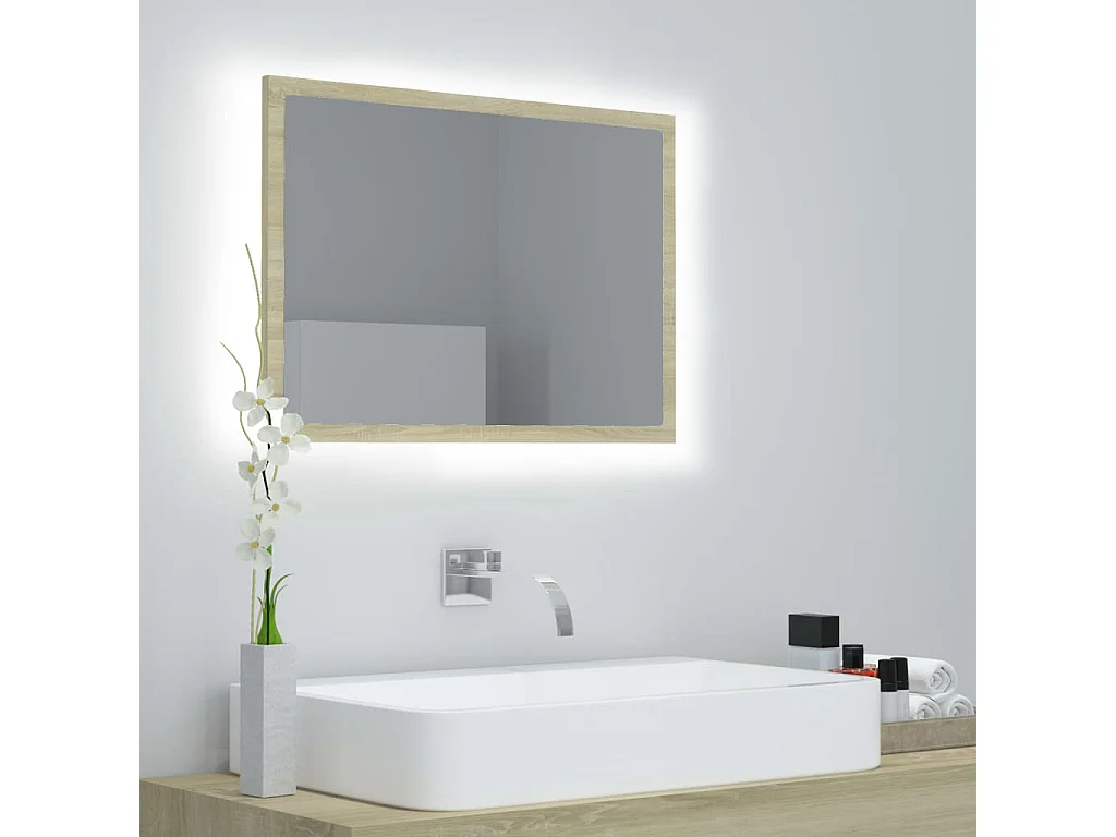 Miroir LED de salle de bain Chêne sonoma 60x8,5x37 cm Acrylique