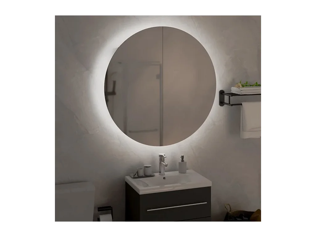 Ronde spiegelkast voor de badkamer met ledverlichting, zwart, 54x54x17,5 cm