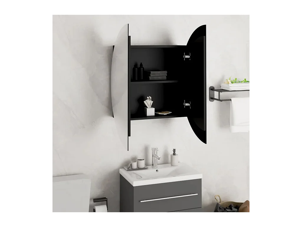 Ronde spiegelkast voor de badkamer met ledverlichting, zwart, 54x54x17,5 cm