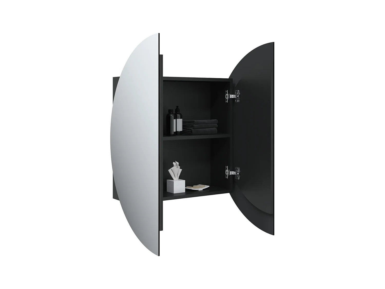 Ronde spiegelkast voor de badkamer met ledverlichting, zwart, 54x54x17,5 cm