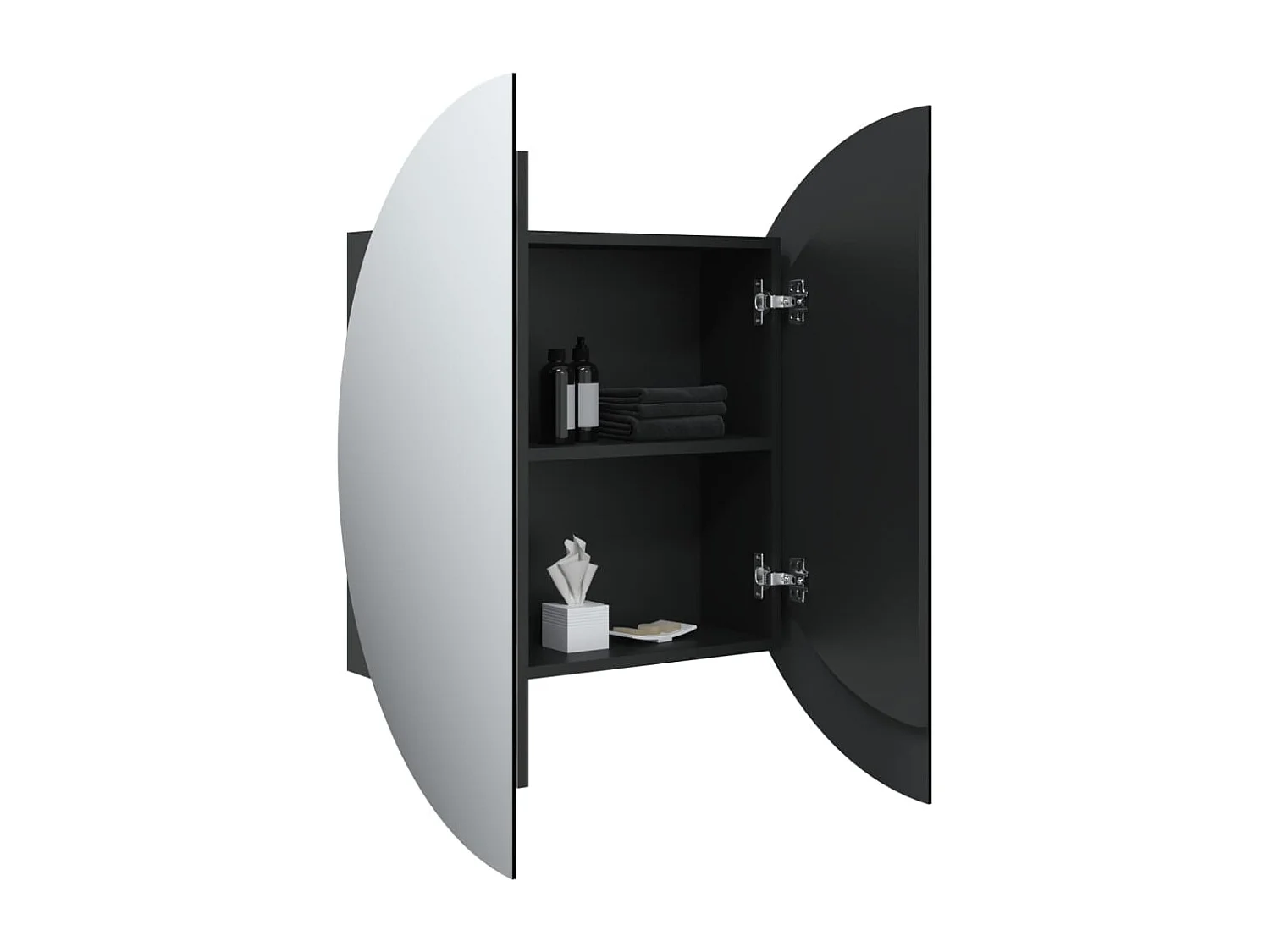 Mueble de baño redondo con espejo y luces LED, negro, 54x54x17,5 cm