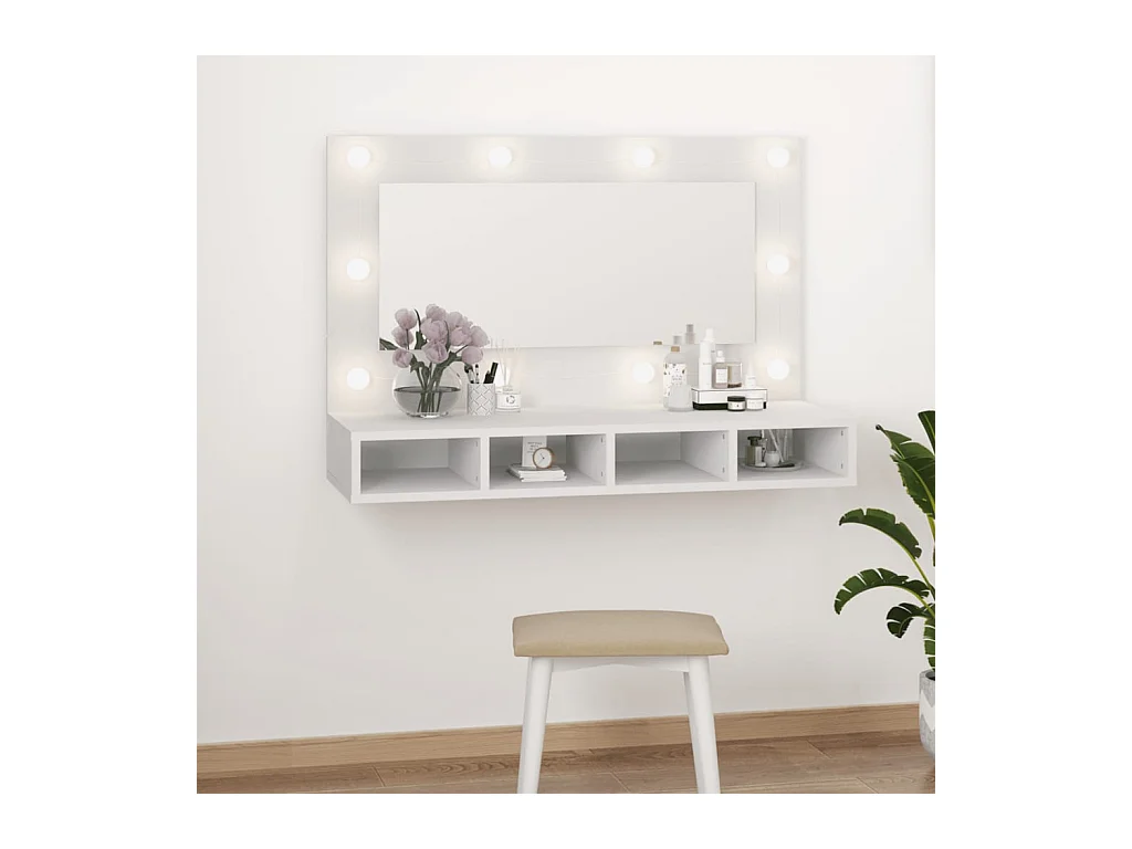 Armario con espejo y LED blanco 90x31,5x62 cm