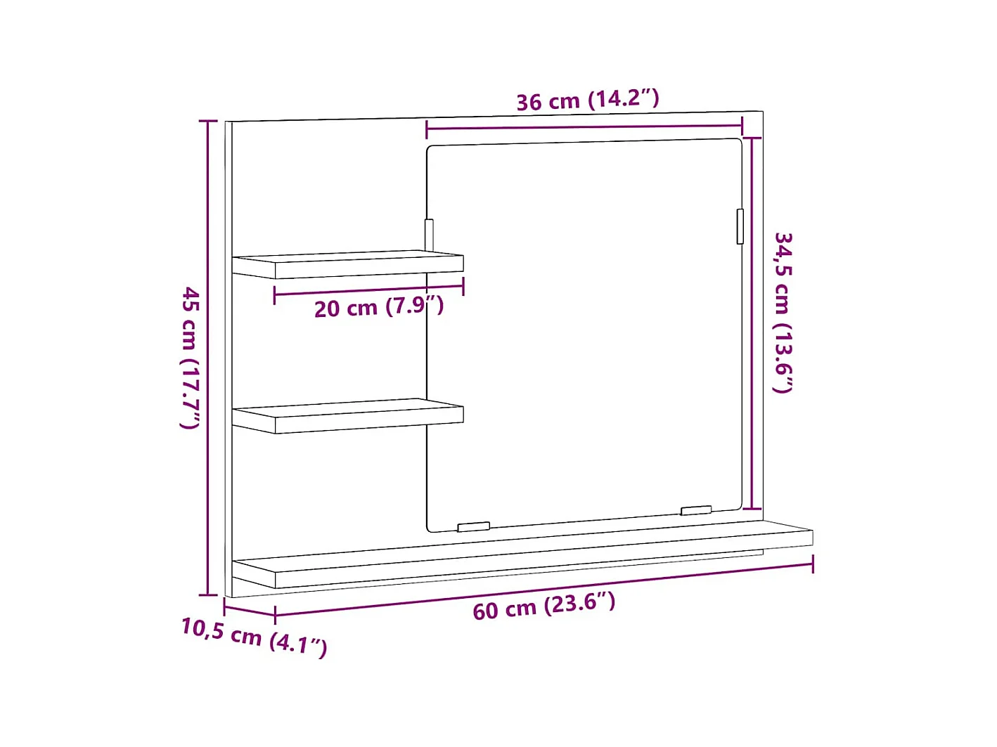 Armoire à miroir salle de bain chêne artisanal 60x10,5x45 cm