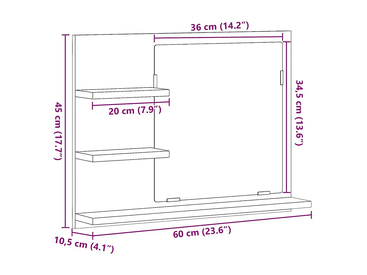 Armoire à miroir salle de bain chêne artisanal 60x10,5x45 cm