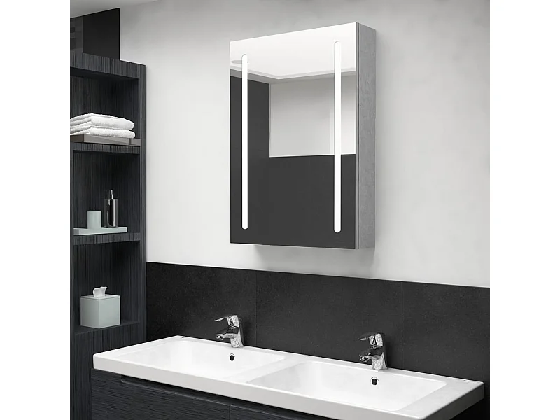 Mueble de baño con espejo LED gris hormigón 50x13x70 cm