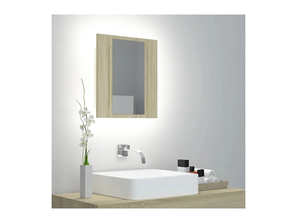 Armario de baño con espejo LED roble Sonoma 40x12x45 cm Acrílico