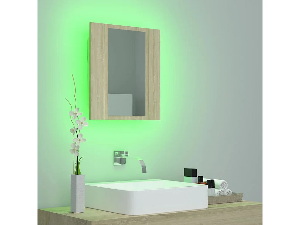 Armario de baño con espejo LED roble Sonoma 40x12x45 cm Acrílico