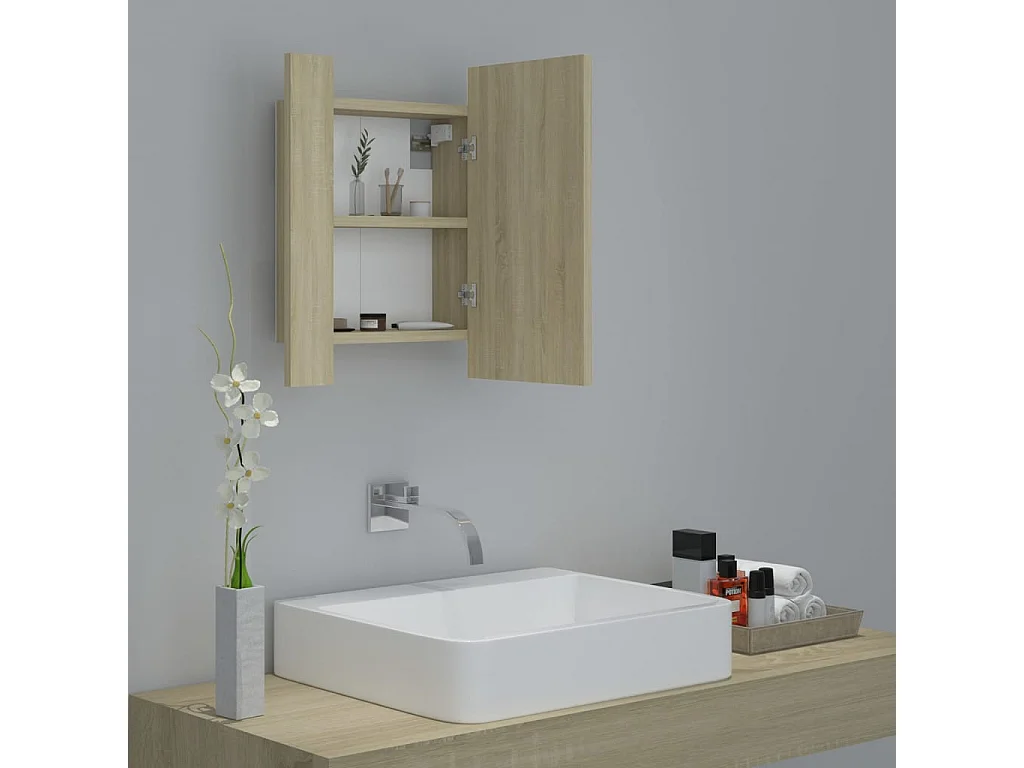Armario de baño con espejo LED roble Sonoma 40x12x45 cm Acrílico