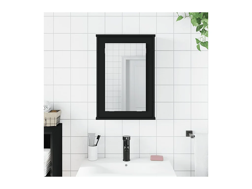 Armoire à miroir de salle de bain noir bois d'ingénierie