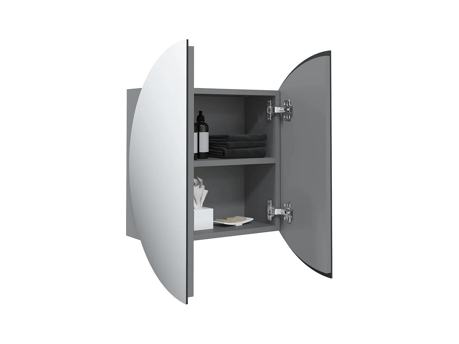 Mobiletto da bagno rotondo con specchio e luci LED, Grigio, 47x47x17,5 cm