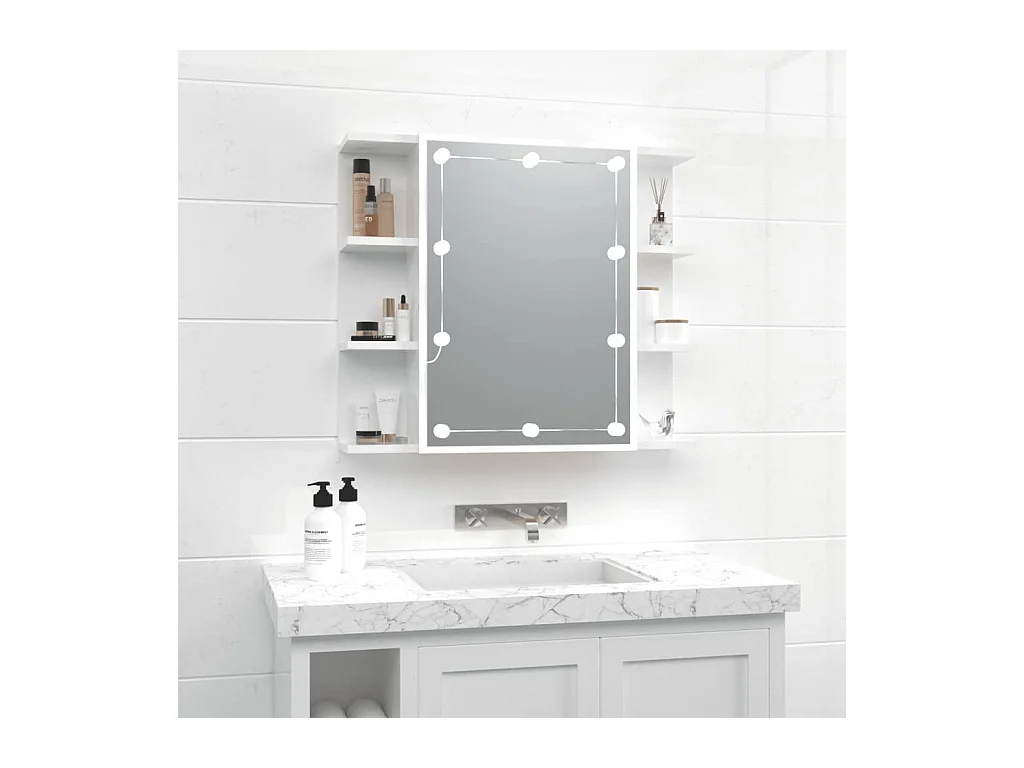 Armario espejo con LED Blanco brillo 70x16,5x60 cm