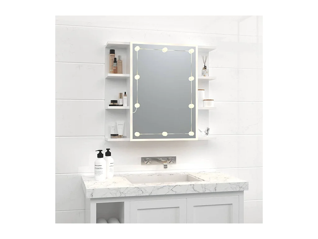 Armario espejo con LED Blanco brillo 70x16,5x60 cm