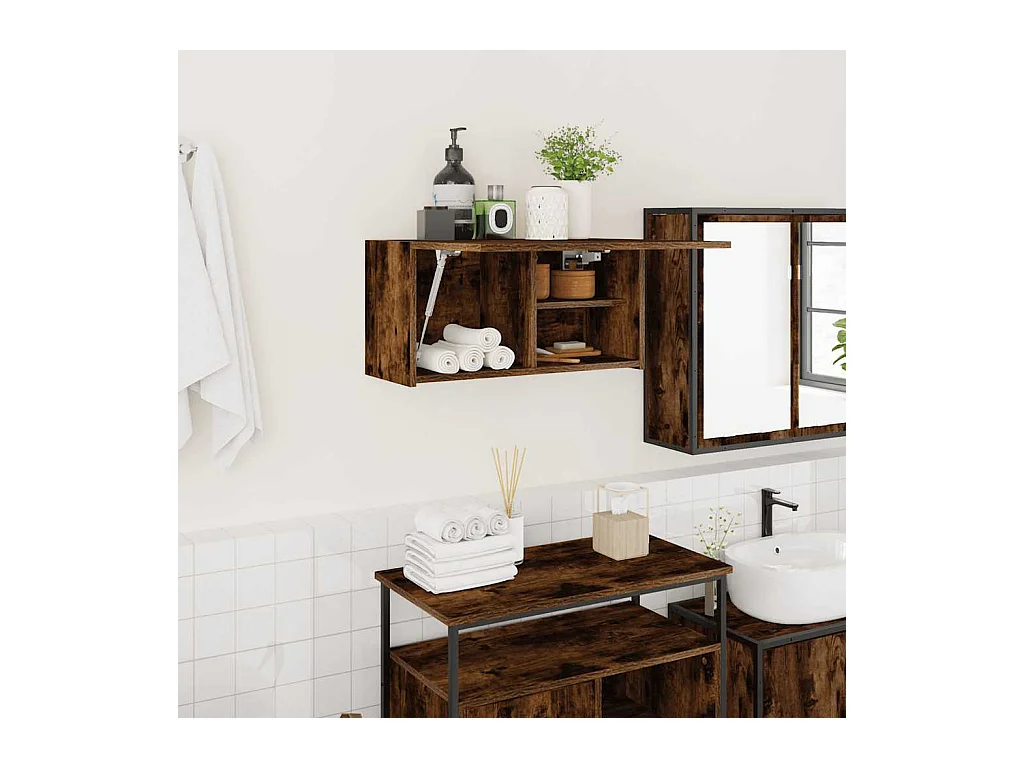 Armoire murale de bain chêne fumé 60x25x30 cm bois d'ingénierie