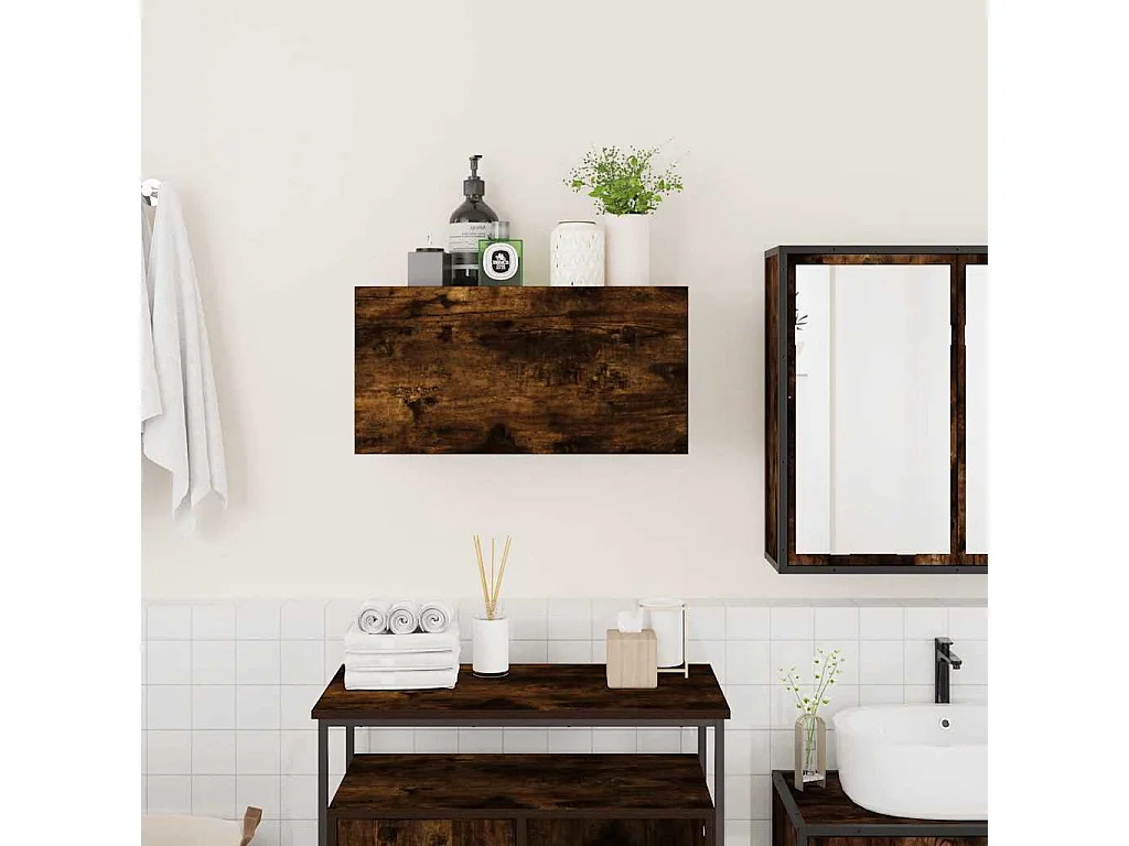 Armoire murale de bain chêne fumé 60x25x30 cm bois d'ingénierie