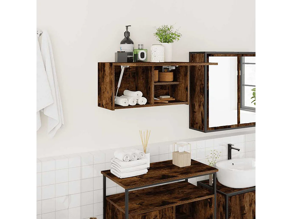 Armoire murale de bain chêne fumé 60x25x30 cm bois d'ingénierie