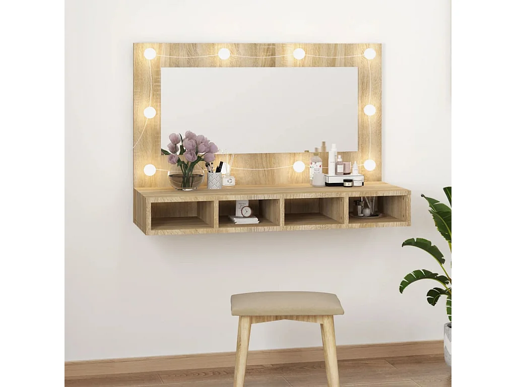 Armario espejo con LED roble Sonoma 90x31,5x62 cm