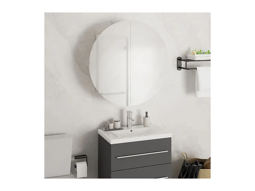 Mueble de baño redondo con espejo y luces LED, blanco, 47 x 47 x 17,5 cm