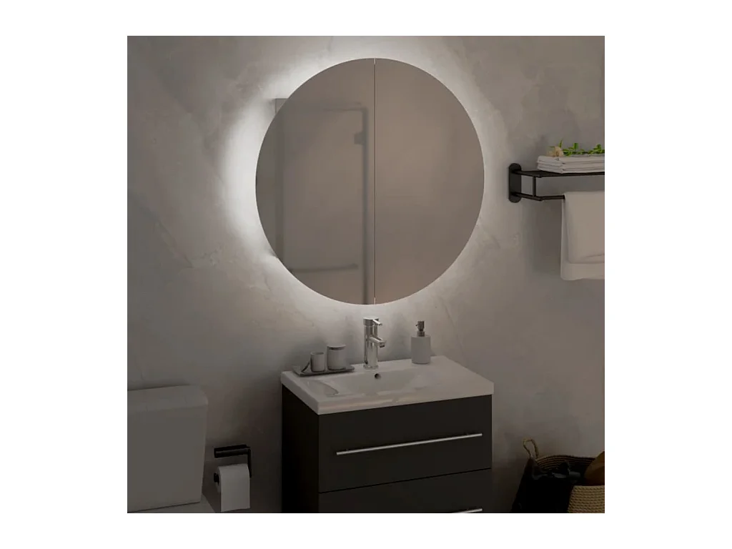 Mueble de baño redondo con espejo y luces LED, blanco, 47 x 47 x 17,5 cm