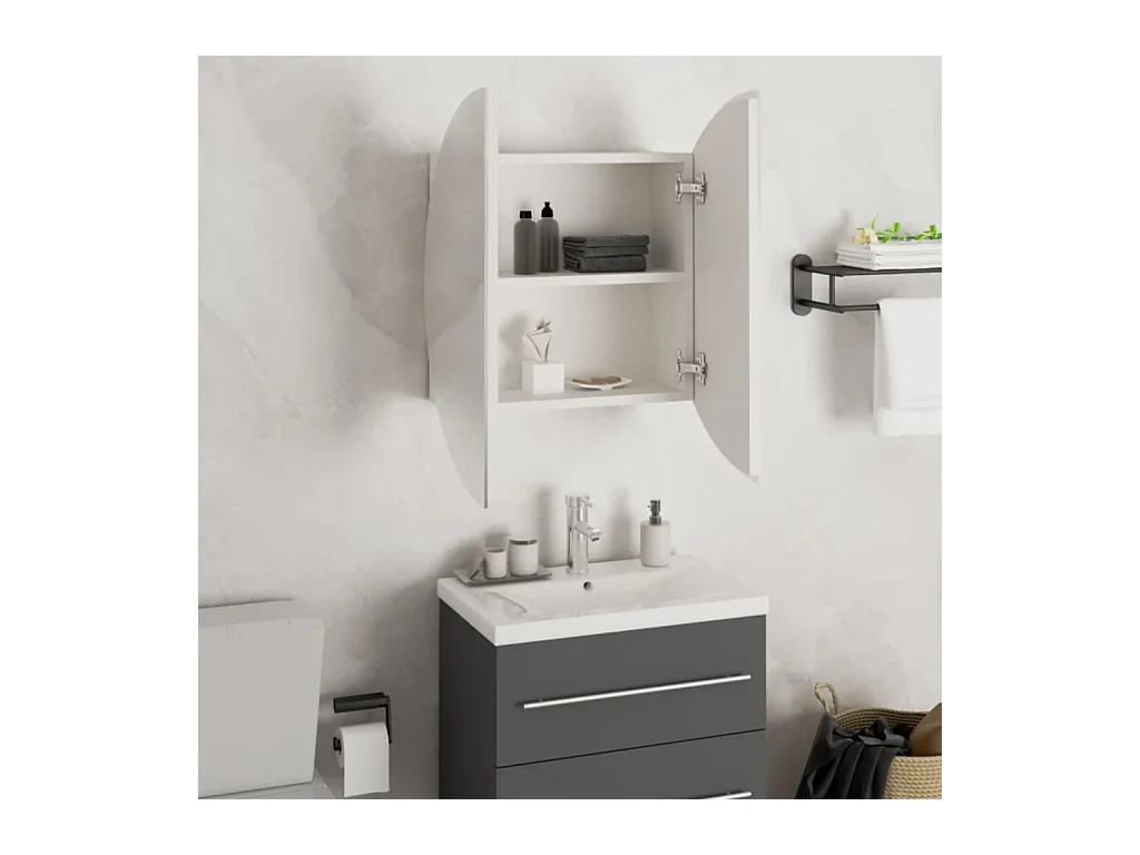 Mueble de baño redondo con espejo y luces LED, blanco, 47 x 47 x 17,5 cm