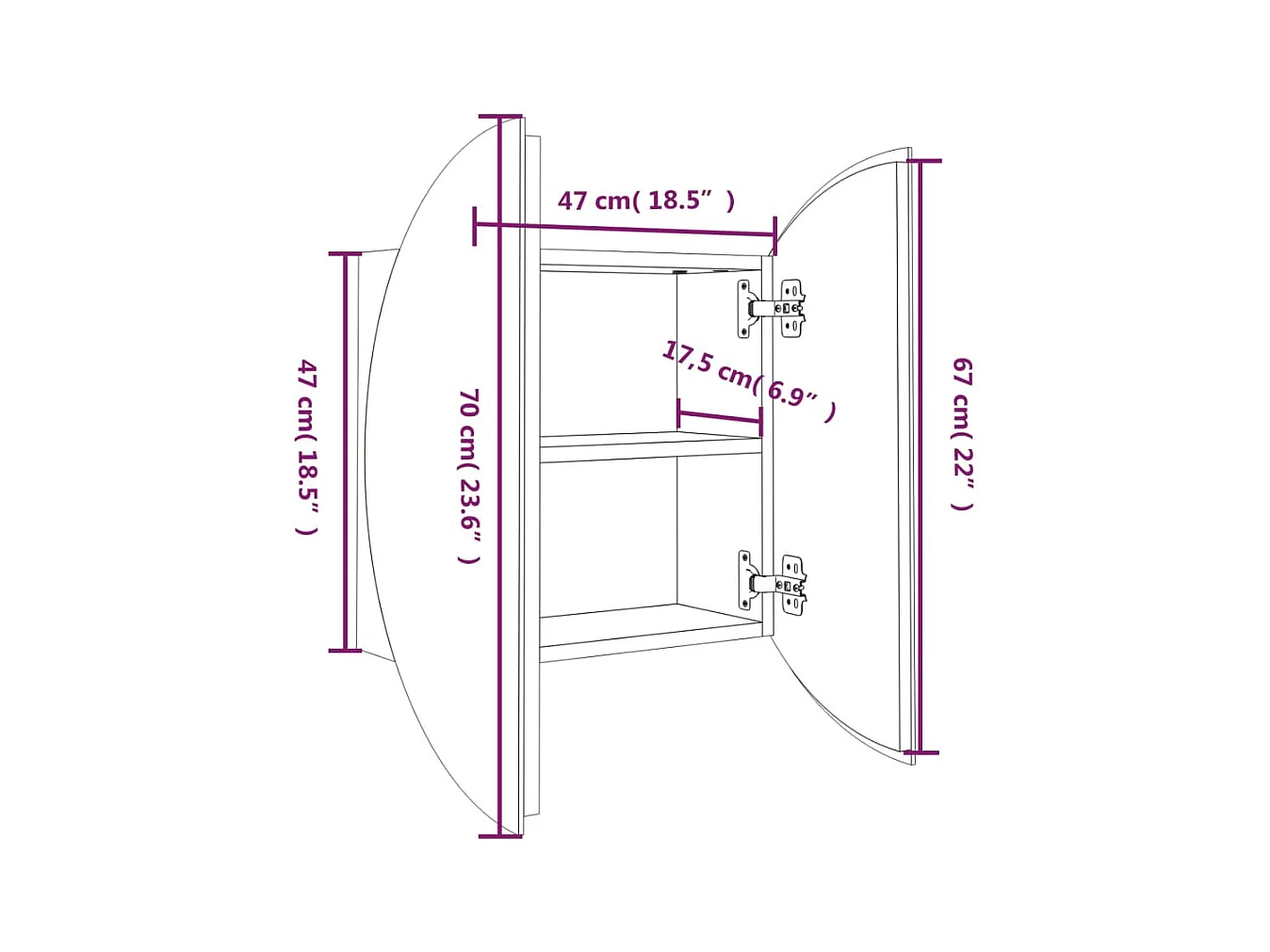 Mueble de baño redondo con espejo y luces LED, blanco, 47 x 47 x 17,5 cm