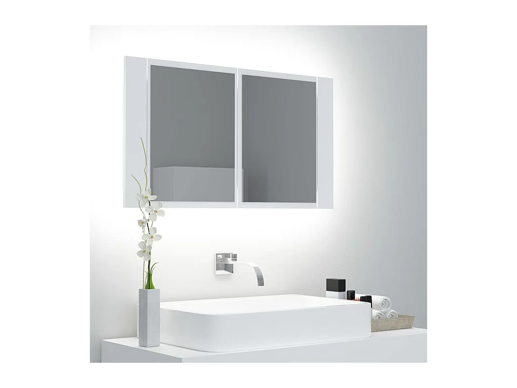 Mobiletto da bagno con specchio LED bianco 80x12x45 cm in acrilico