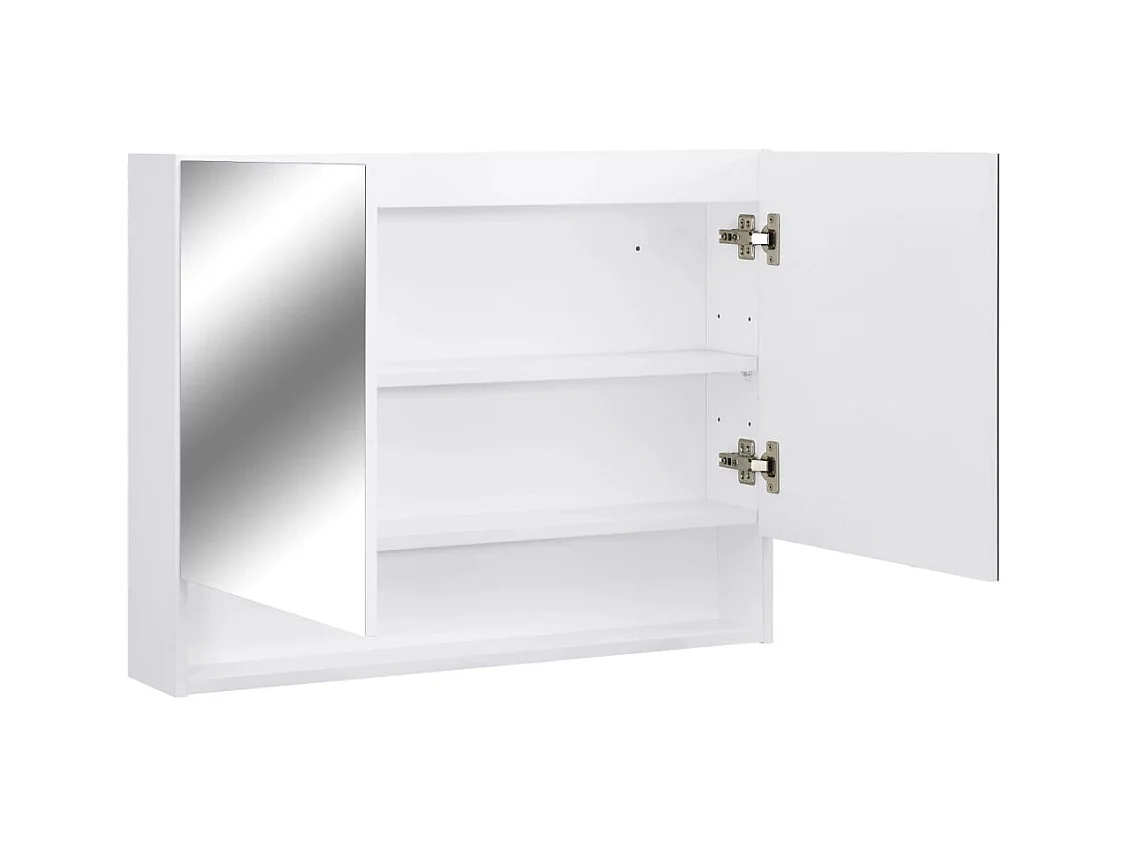 Mobiletto per bagno con specchio LED bianco 80x15x60 cm MDF