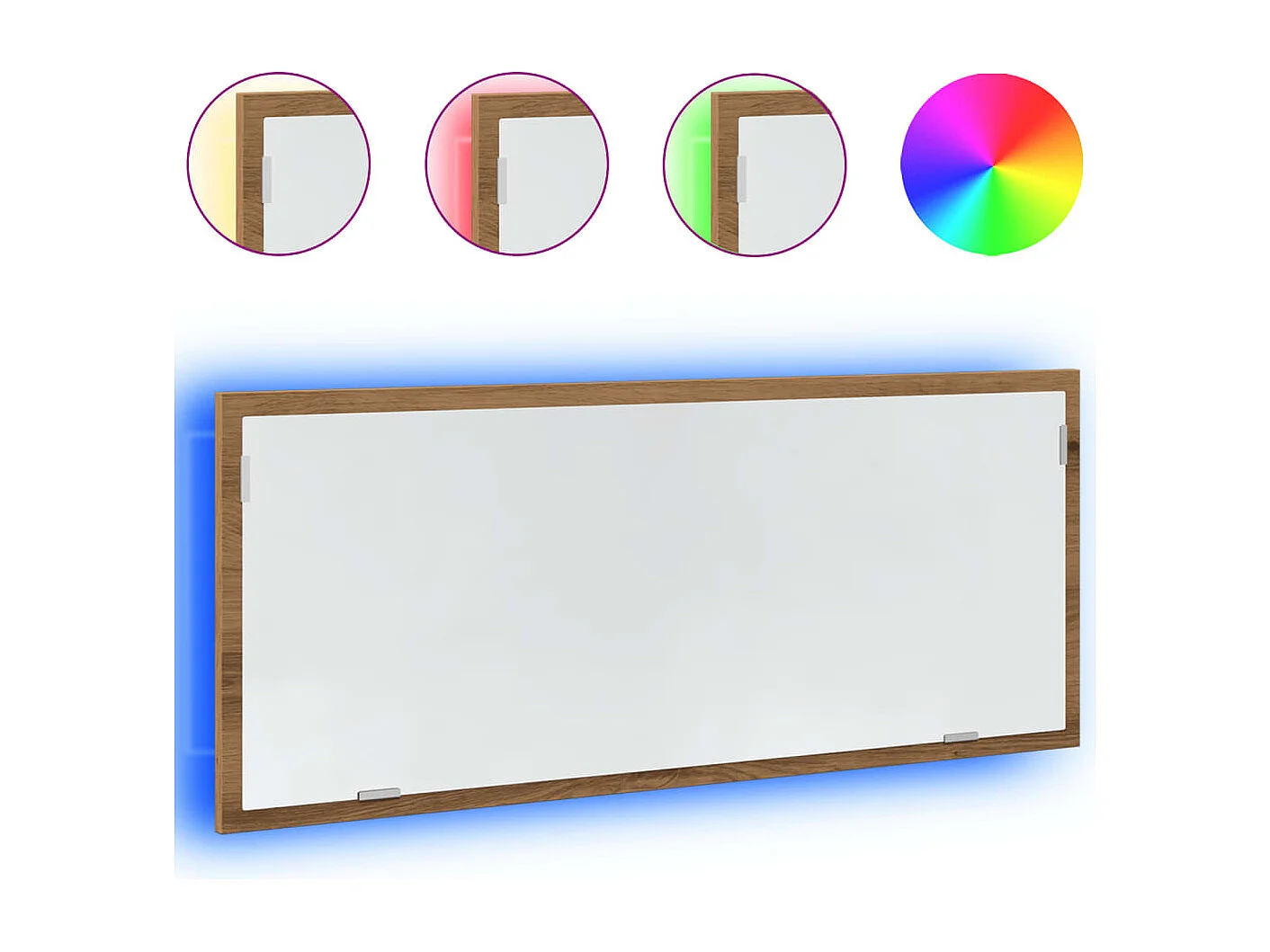 Specchio da bagno a LED in rovere lavorato a mano, in legno ingegnerizzato