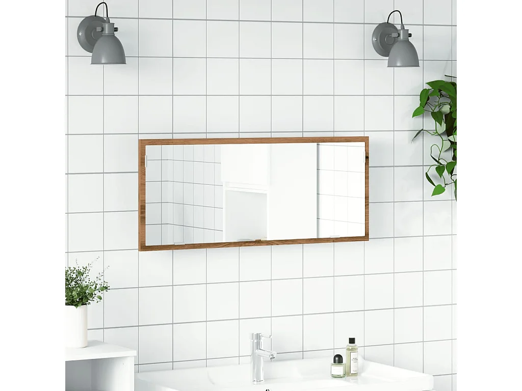 Specchio da bagno a LED in rovere lavorato a mano, in legno ingegnerizzato