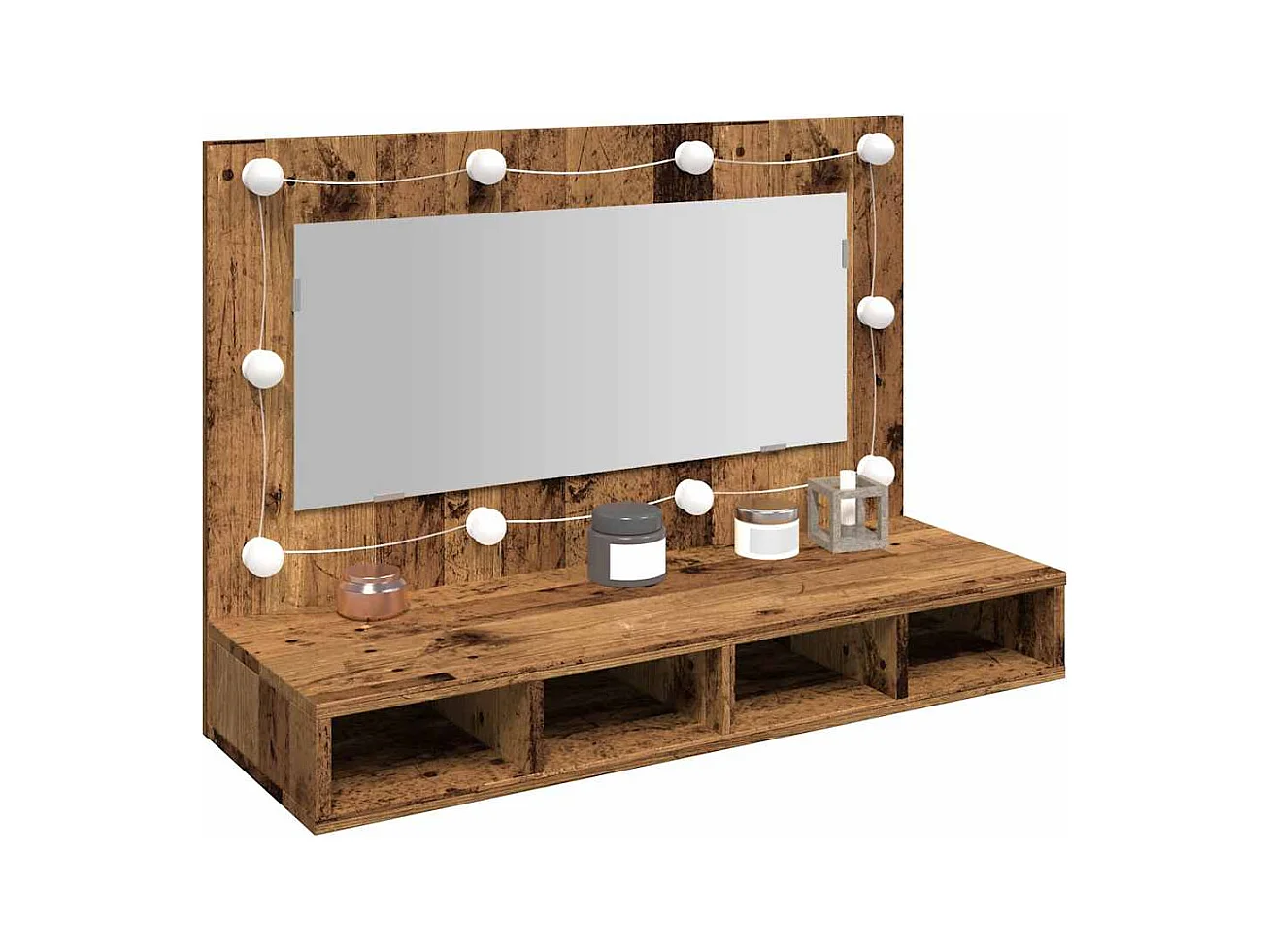 Armario espejo con LED madera vieja 90x31,5x62 cm