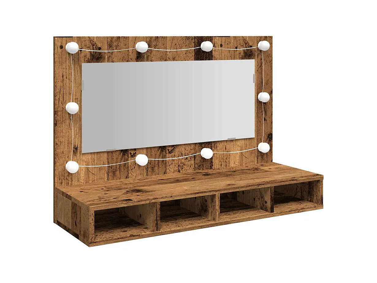 Armario espejo con LED madera vieja 90x31,5x62 cm