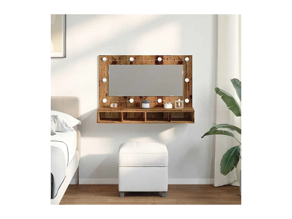 Armario espejo con LED madera vieja 90x31,5x62 cm