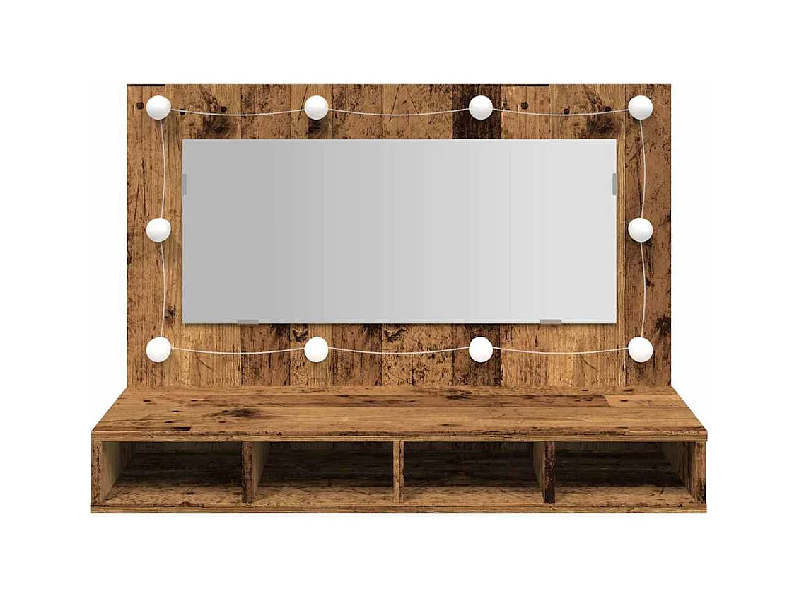 Armario espejo con LED madera vieja 90x31,5x62 cm
