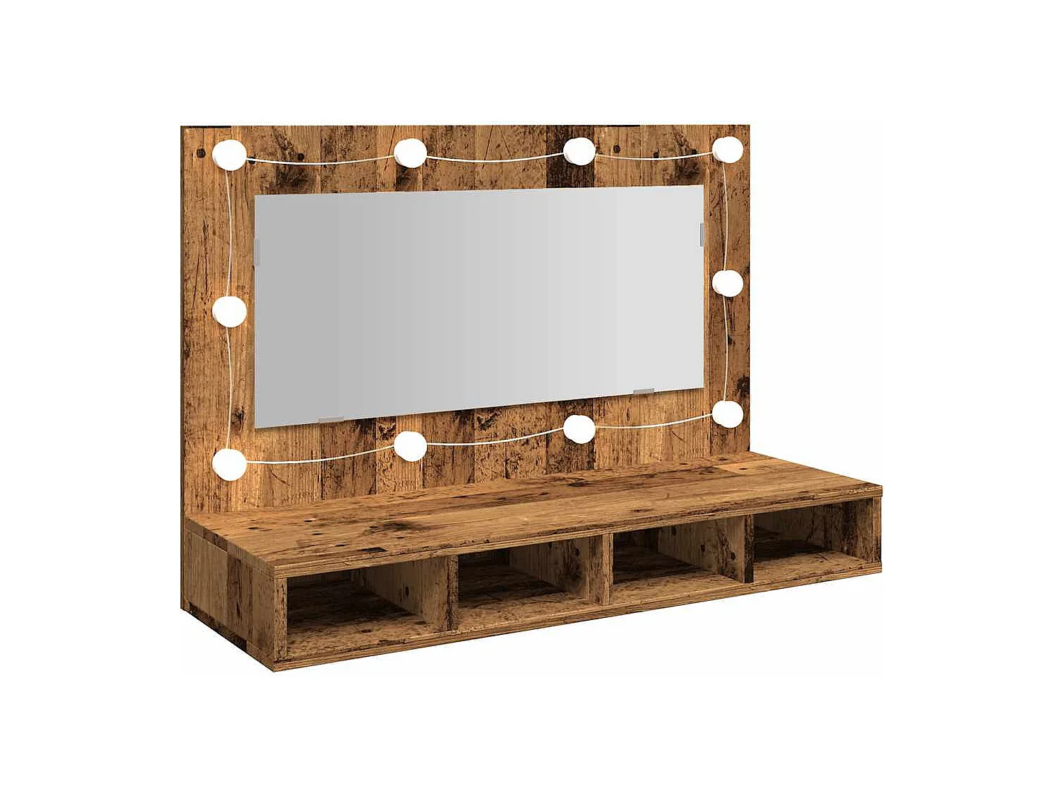 Armario espejo con LED madera vieja 90x31,5x62 cm
