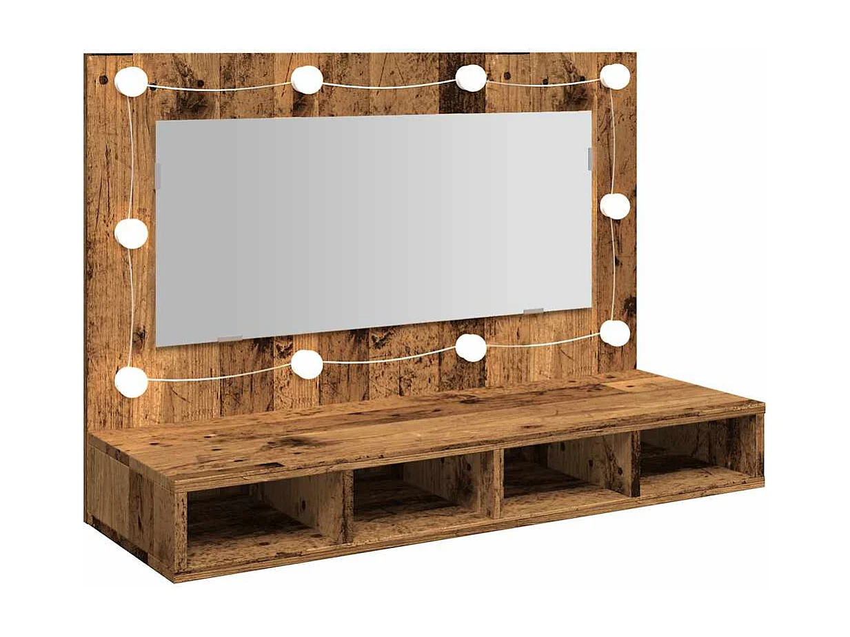 Armario espejo con LED madera vieja 90x31,5x62 cm