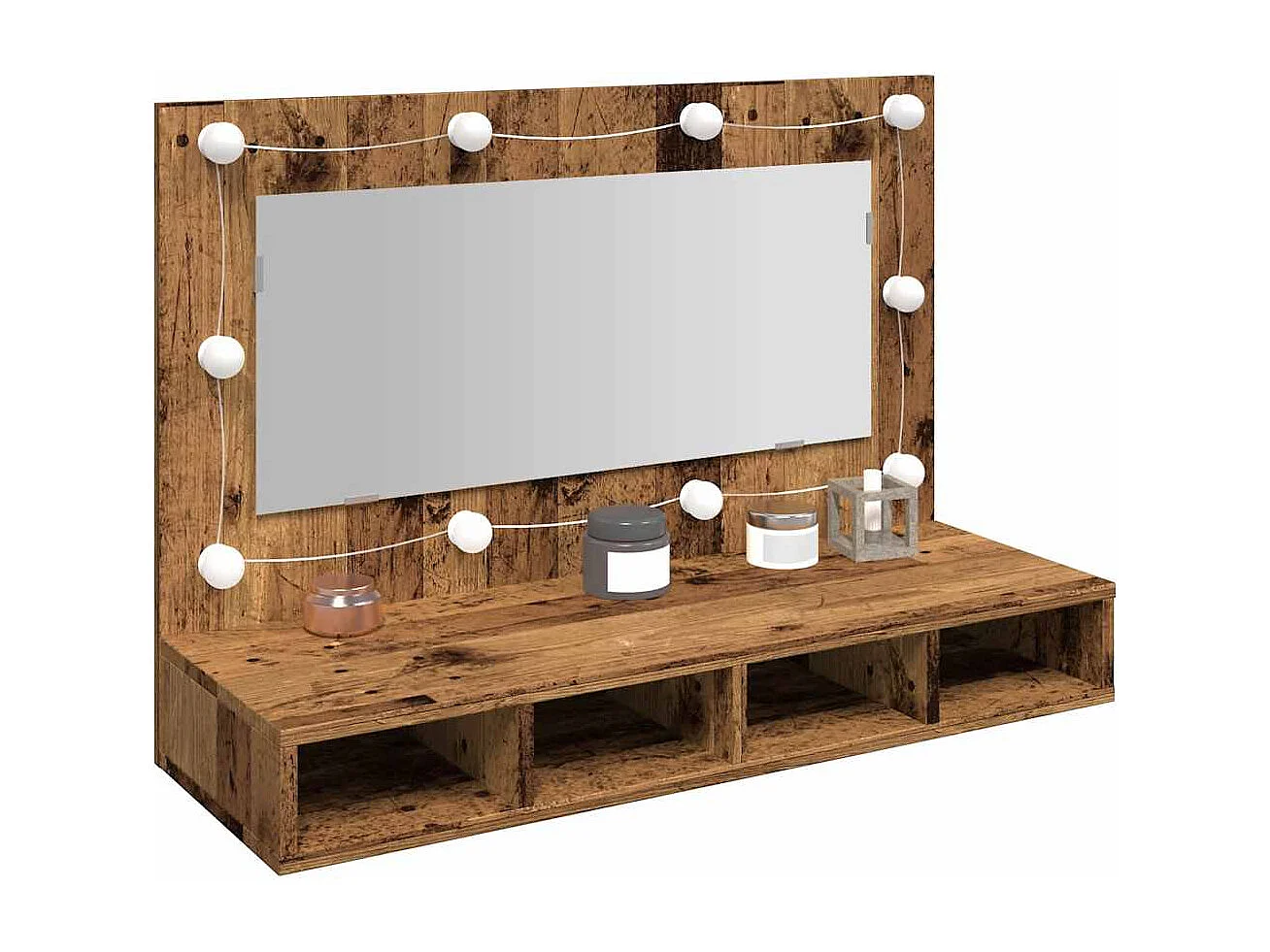 Mobiletto a specchio con LED legno vecchio 90x31,5x62 cm