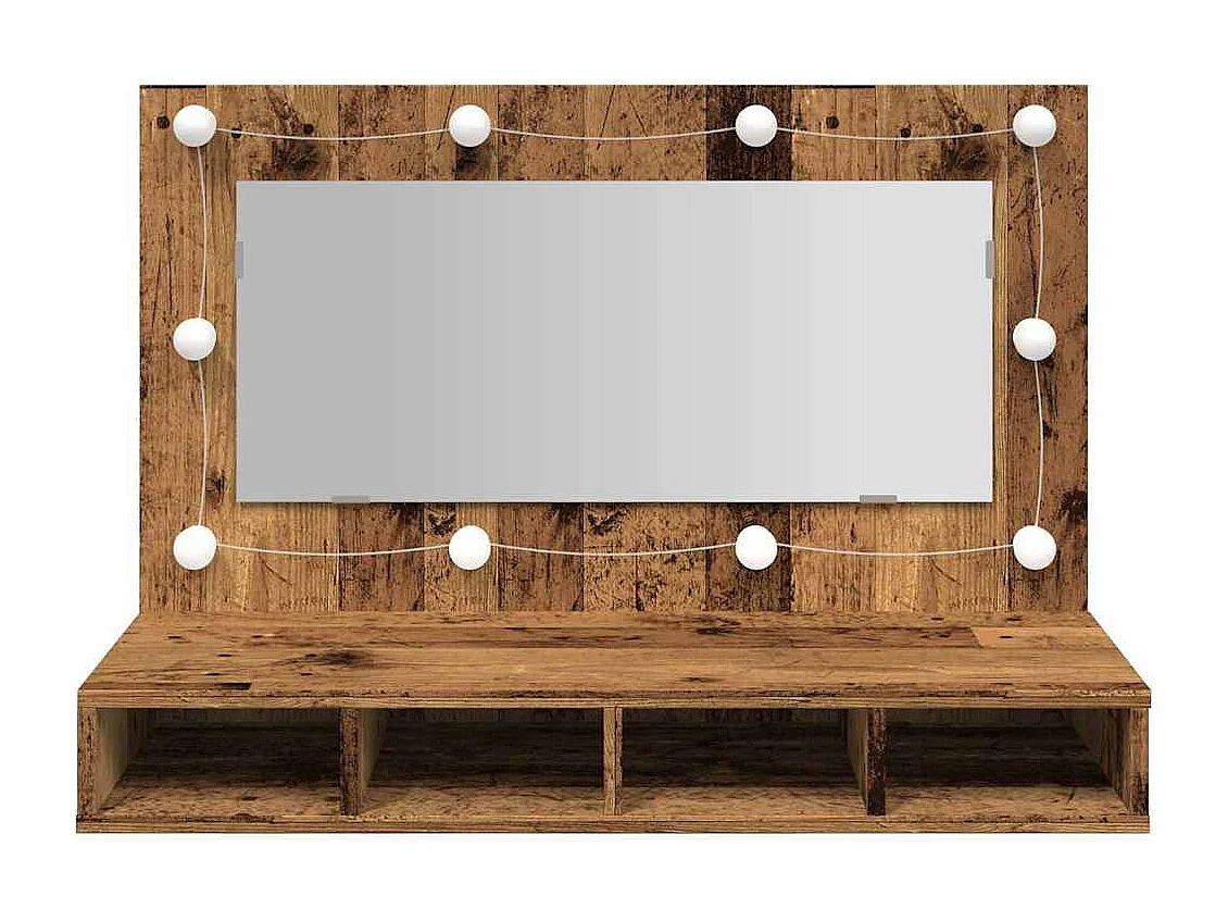 Mobiletto a specchio con LED legno vecchio 90x31,5x62 cm