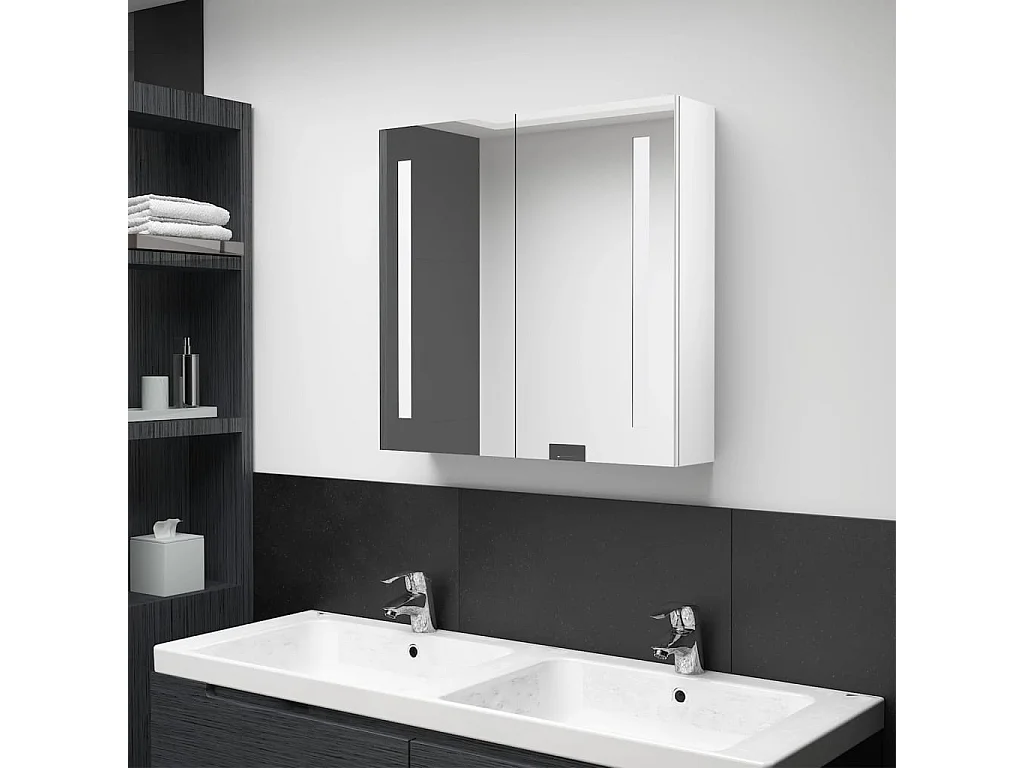 Mobiletto per bagno con specchio a LED bianco lucido 62x14x60cm