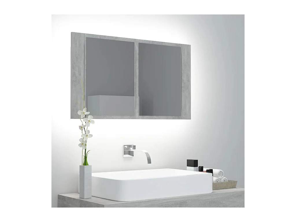 Mobiletto da bagno con specchio LED in acrilico grigio cemento