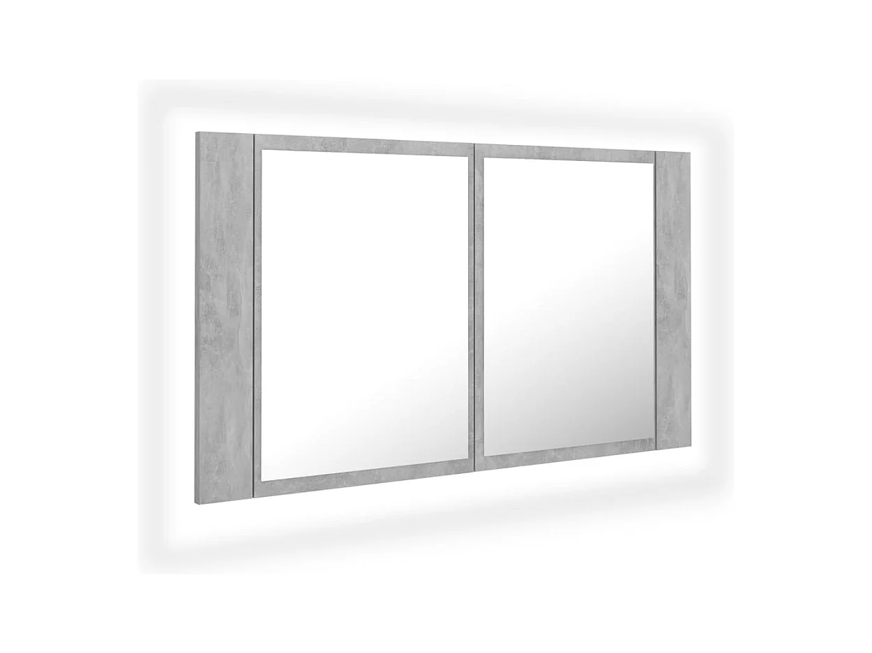 Mobiletto da bagno con specchio LED in acrilico grigio cemento