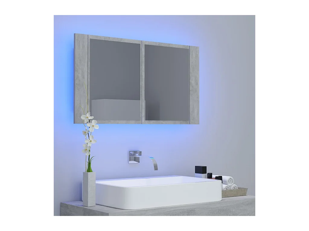 Mobiletto da bagno con specchio LED in acrilico grigio cemento