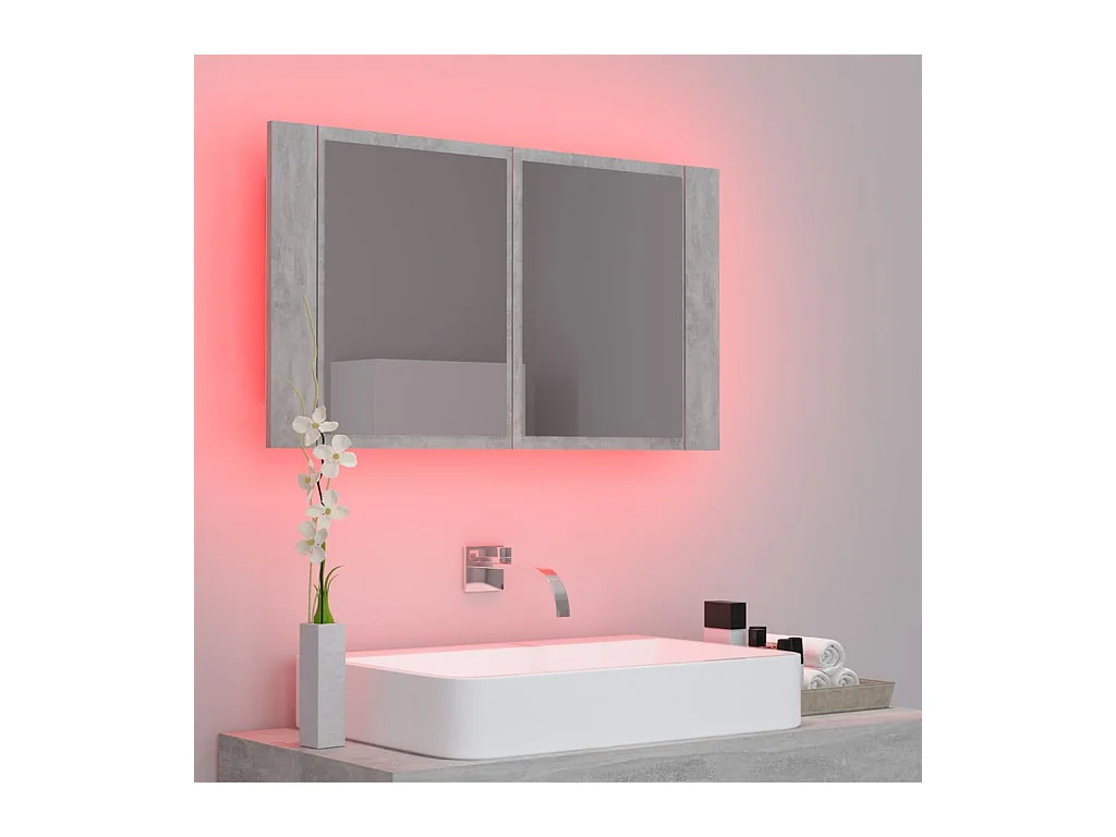 Mobiletto da bagno con specchio LED in acrilico grigio cemento