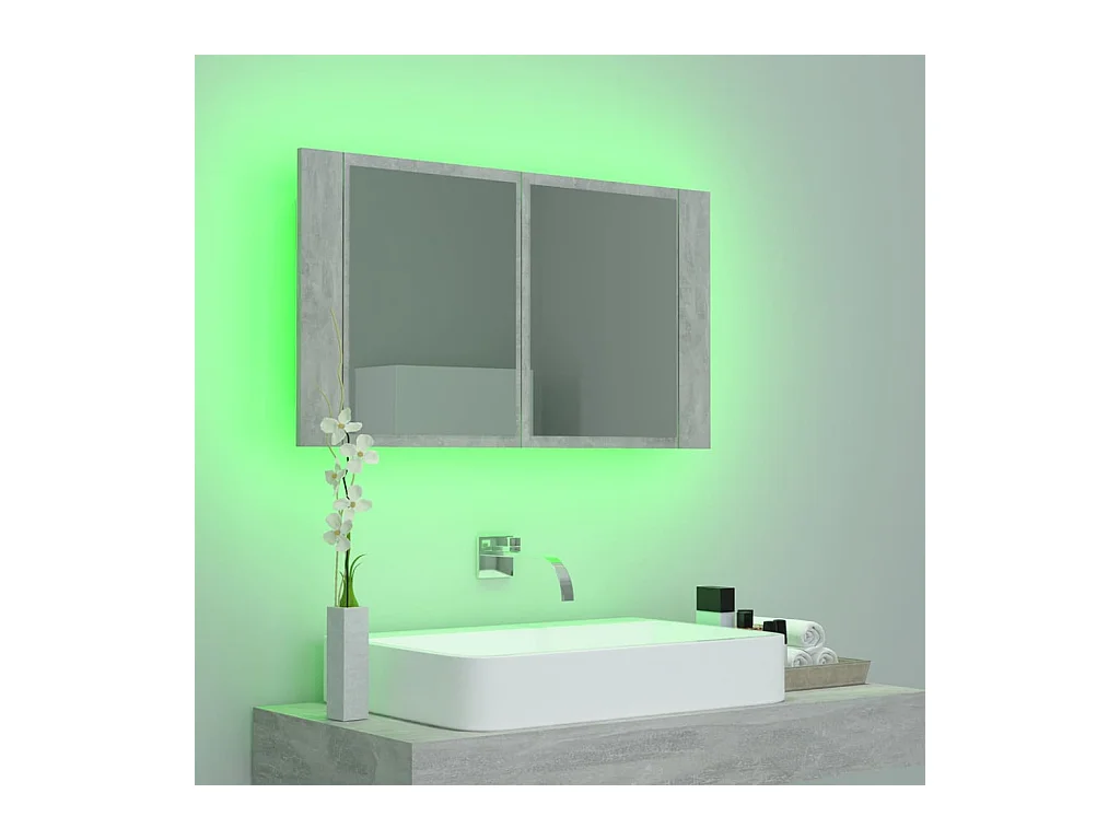 Mobiletto da bagno con specchio LED in acrilico grigio cemento